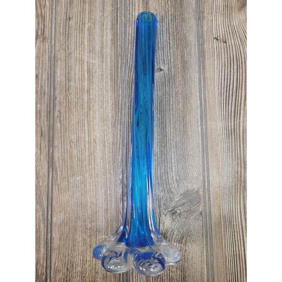 2 Vintage Bud Vases Blue, Twisted Tube Stem, Elephant Base, Art Glass - Picture 2 of 5